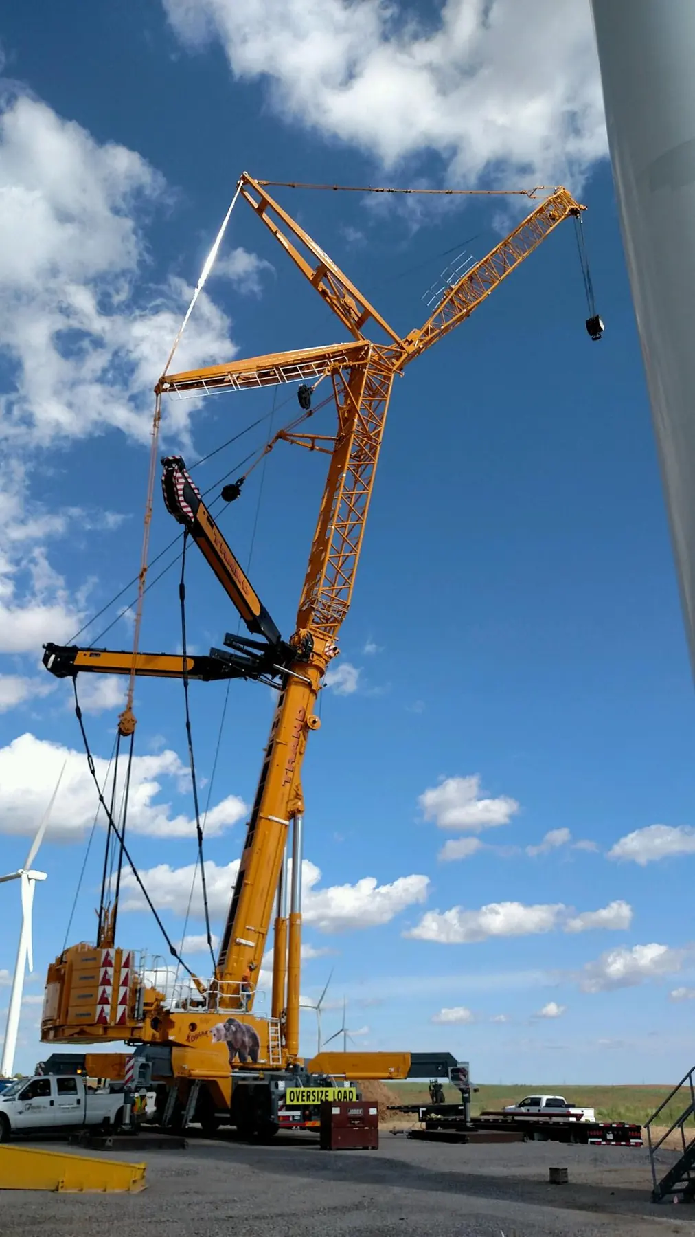 Trand crane at the base of a wind turbine